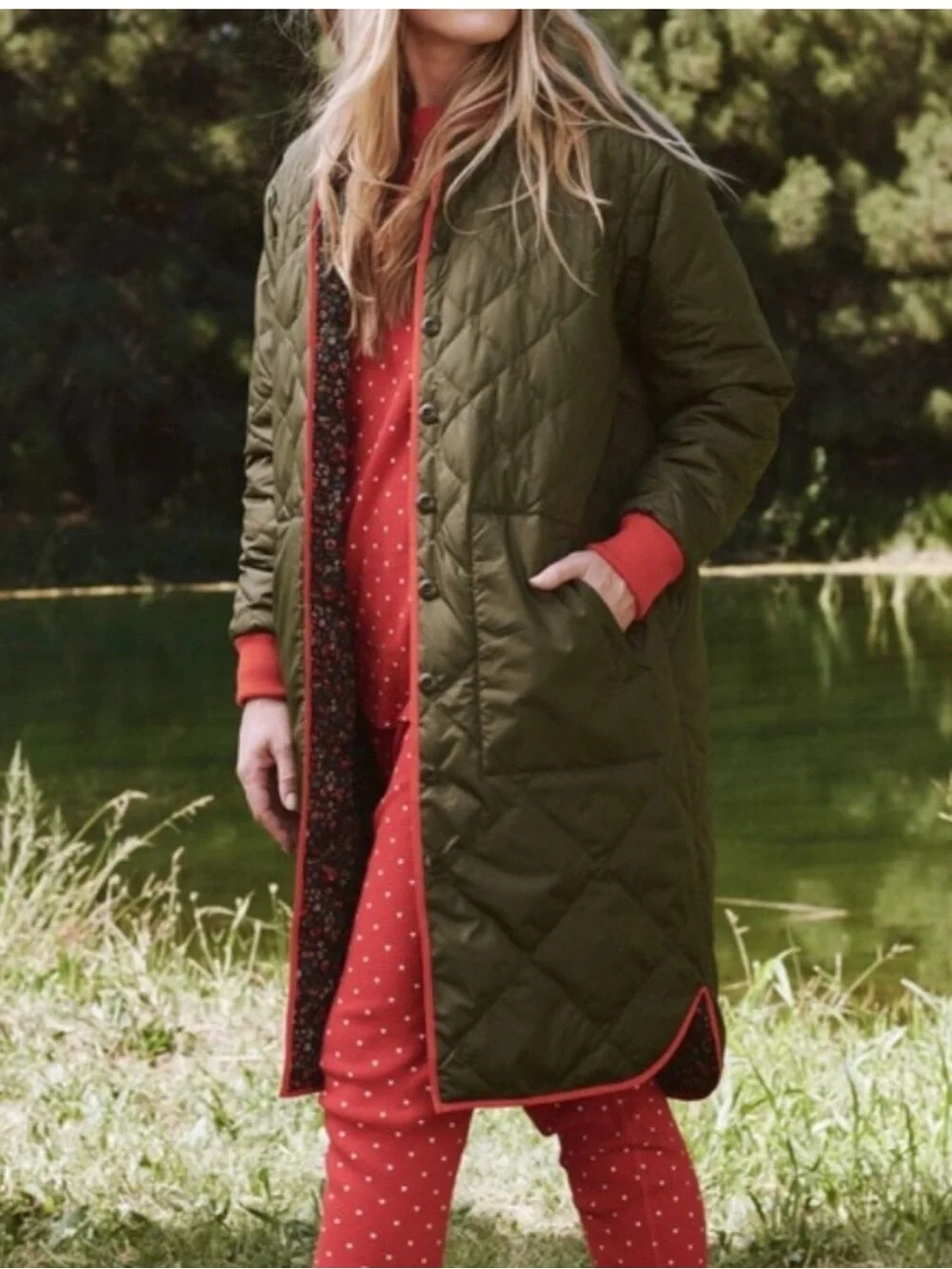 The Great + Eddie Bauer reversible down quilted bomber jacket